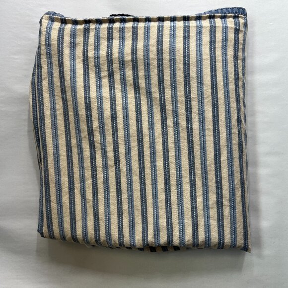 Lauren Ralph Lauren 100% Cotton Queen Striped Flat Sheet Tan Blue Preppy Nautica - Picture 1 of 5